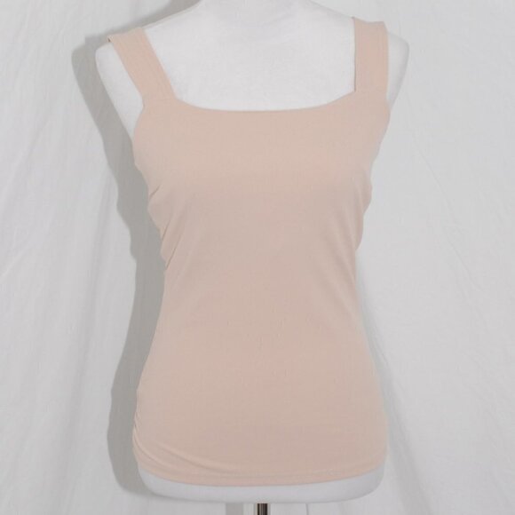 EUC Ribbed 16” pit to pit Womens Medium Khaki Tan Shirt Sleeveless Bodycon - Picture 2 of 6